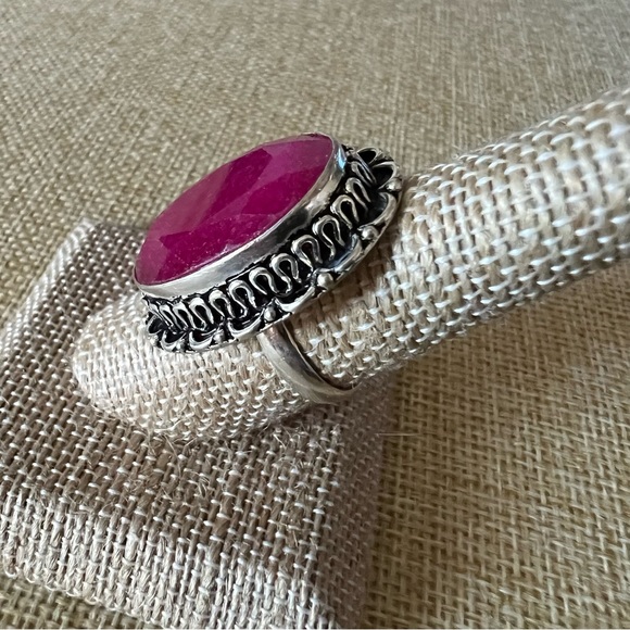 New Enhanced Faceted Ruby Silver Overlay Ring Size 7.5 - 7.75 - Picture 10 of 10